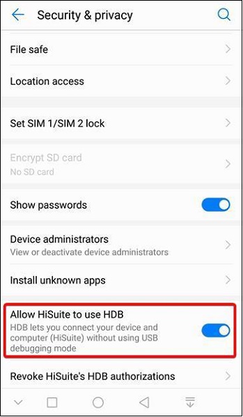 HiSuite die Verwendung von ADB erlauben
