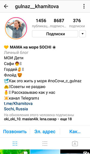 Instagram-Profilbeschreibung in einer Spalte