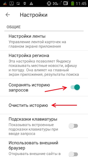 Löschen des Verlaufs in der Yandex-Anwendung