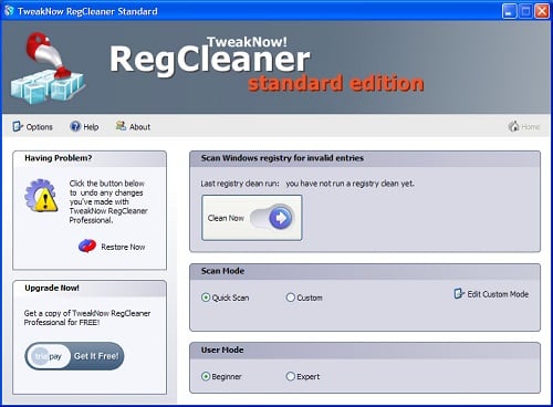 Überprüfen der Registrierung mit Regcleaner