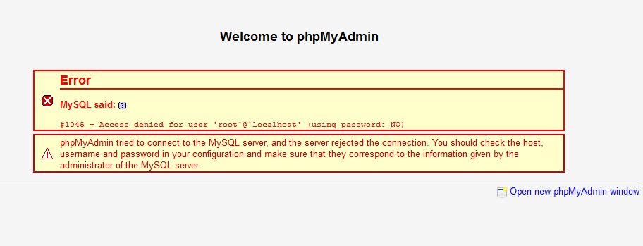 phpMyAdmin verwendet die automatische Passworteingabe, daher wird der Fehler von (Using password: NO) begleitet.