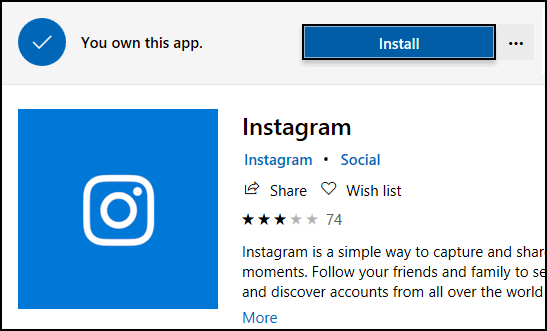 Instagram im Windows Market